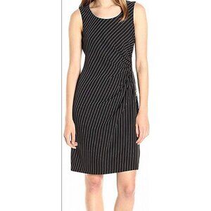 Jones New York Women's Black & White Pinstriped Side Zip Ruched Dress Size 10